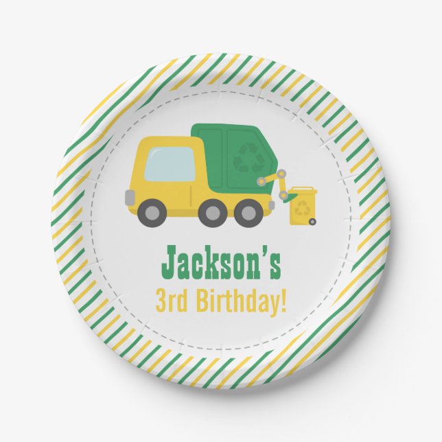 Garbage Truck Boys Birthday Party Supplies Paper Plates (Front)