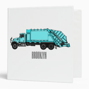 Garbage truck cartoon illustration 3 ring binder