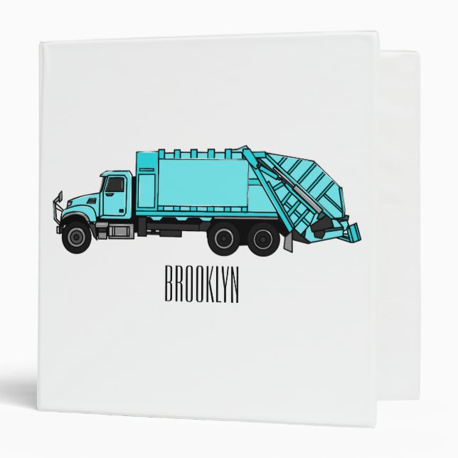 Garbage truck cartoon illustration 3 ring binder (Front/Inside)