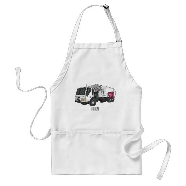 Garbage truck cartoon illustration adult apron (Front)