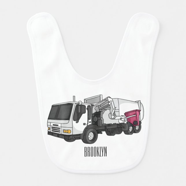 Garbage truck cartoon illustration baby bib (Front)