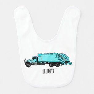 Garbage truck cartoon illustration baby bib