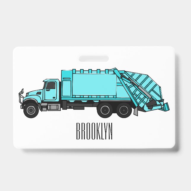Garbage truck cartoon illustration badge (Front)