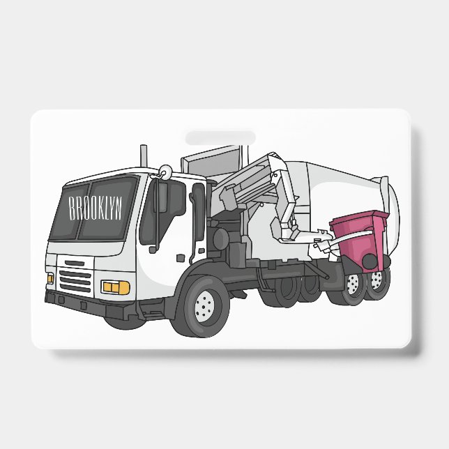 Garbage truck cartoon illustration badge (Front)