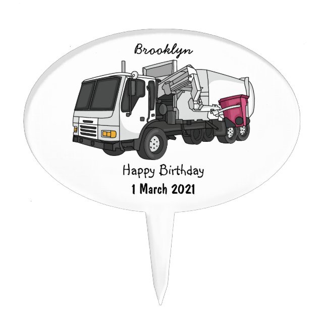 Garbage truck cartoon illustration cake topper (Front)