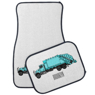 Garbage truck cartoon illustration car floor mat