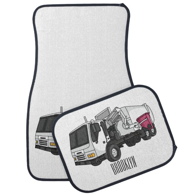 Garbage truck cartoon illustration  car floor mat (Set)