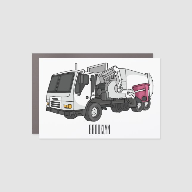 Garbage truck cartoon illustration car magnet (Front)