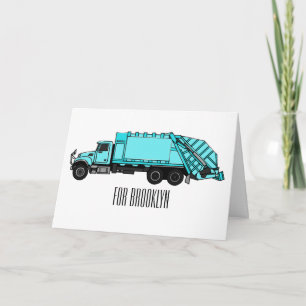 Garbage truck cartoon illustration card