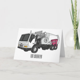 Garbage truck cartoon illustration card