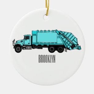 Garbage truck cartoon illustration ceramic ornament