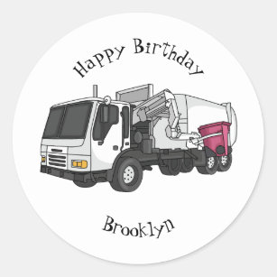 Garbage truck cartoon illustration classic round sticker