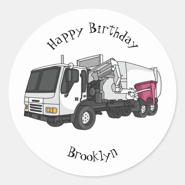 Garbage truck cartoon illustration classic round sticker (Front)