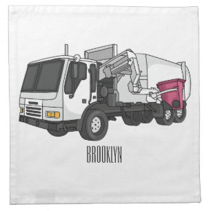 Garbage truck cartoon illustration cloth napkin