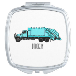 Garbage truck cartoon illustration compact mirror