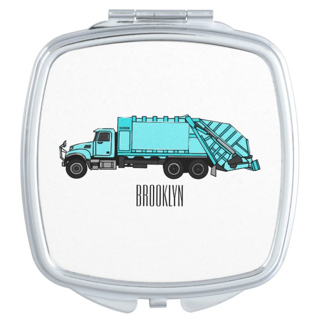 Garbage truck cartoon illustration compact mirror (Front)