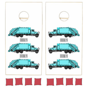 Garbage truck cartoon illustration cornhole set
