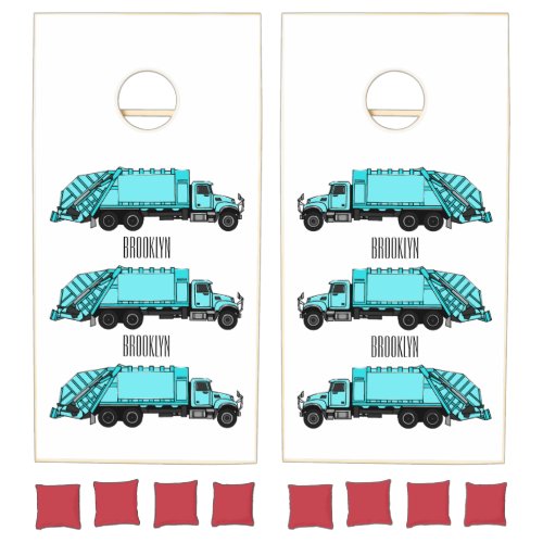 Garbage truck cartoon illustration cornhole set