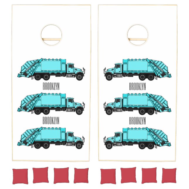 Garbage truck cartoon illustration cornhole set (Set)