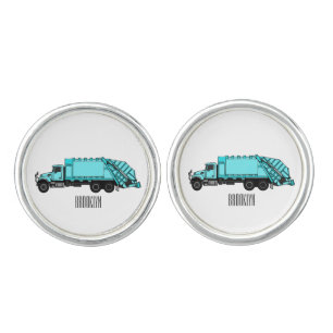 Garbage truck cartoon illustration cufflinks