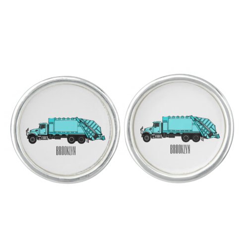 Garbage truck cartoon illustration cufflinks