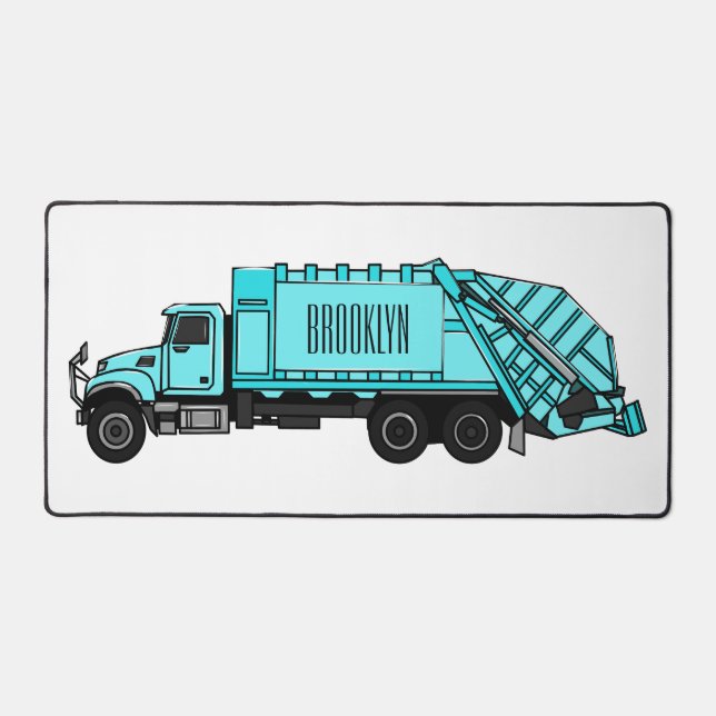 Garbage truck cartoon illustration desk mat (Front)