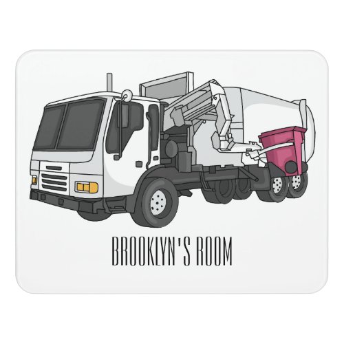 Garbage truck cartoon illustration door sign