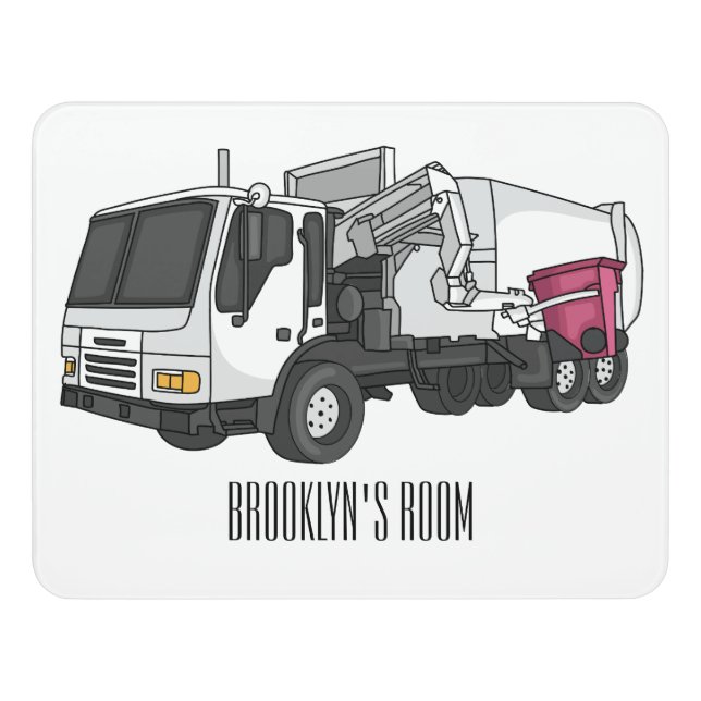 Garbage truck cartoon illustration door sign (Contemporary Front)