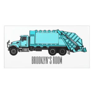 Garbage truck cartoon illustration door sign