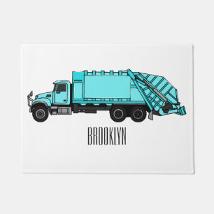 Garbage truck cartoon illustration doormat