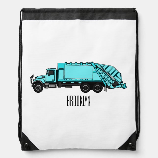 Garbage truck cartoon illustration drawstring bag (Front)