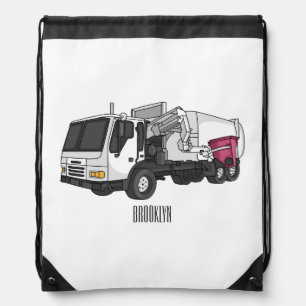 Garbage truck cartoon illustration drawstring bag