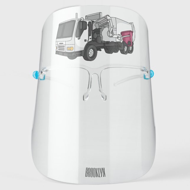 Garbage truck cartoon illustration face shield (Front)