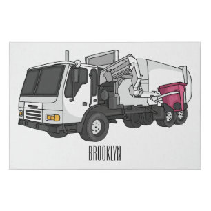 Garbage truck cartoon illustration faux canvas print