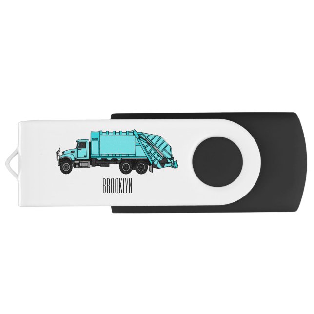Garbage truck cartoon illustration flash drive (Back)