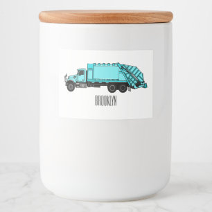Garbage truck cartoon illustration food label