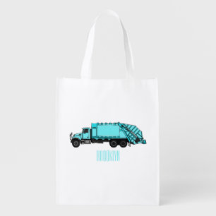 Garbage truck cartoon illustration grocery bag