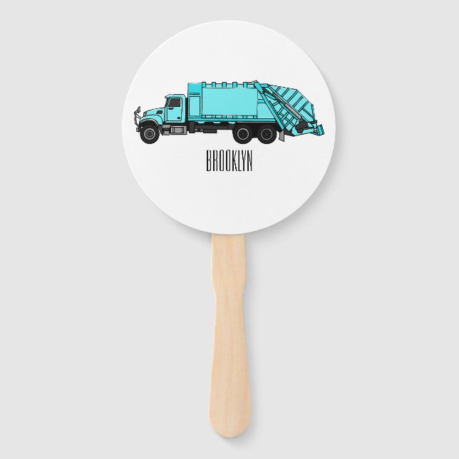 Garbage truck cartoon illustration hand fan (Front)