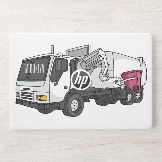 Garbage truck cartoon illustration HP laptop skin (Front)