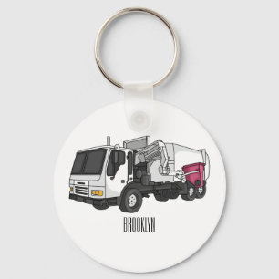 Garbage truck cartoon illustration keychain