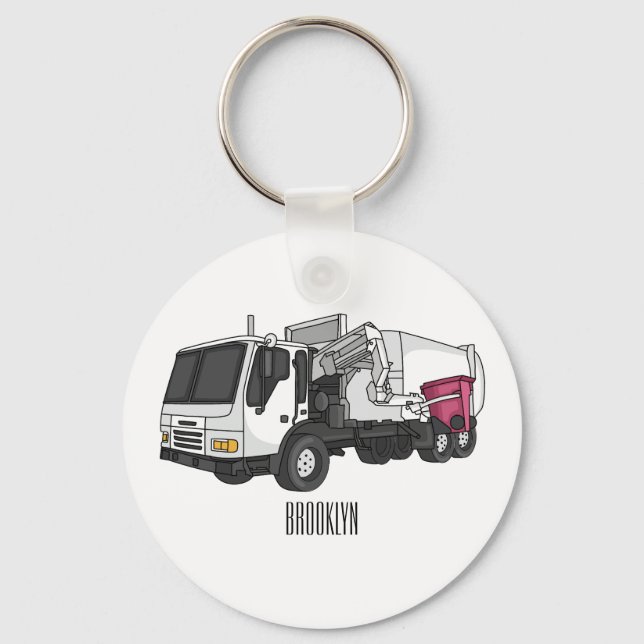 Garbage truck cartoon illustration keychain (Front)