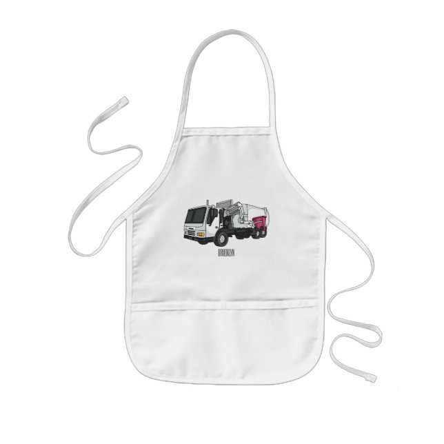 Garbage truck cartoon illustration kids' apron (Front)