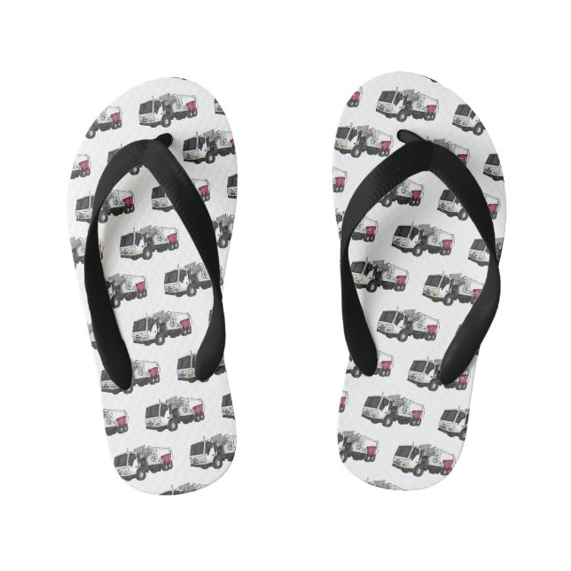 Garbage truck cartoon illustration kid's flip flops (Footbed)