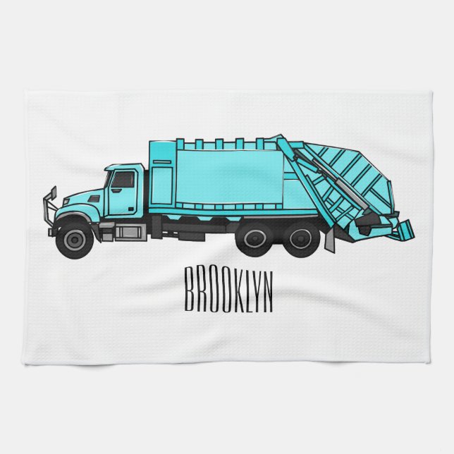 Garbage truck cartoon illustration kitchen towel (Horizontal)