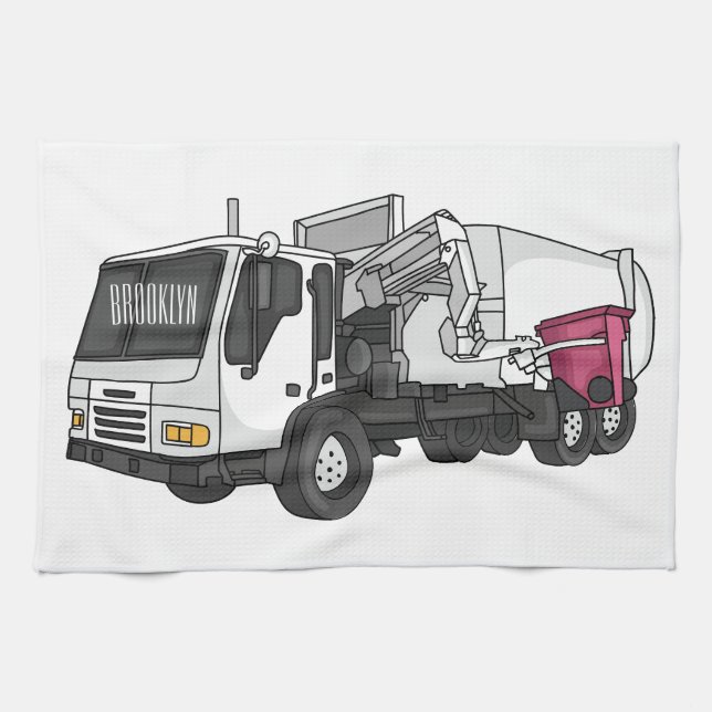 Garbage truck cartoon illustration kitchen towel (Horizontal)