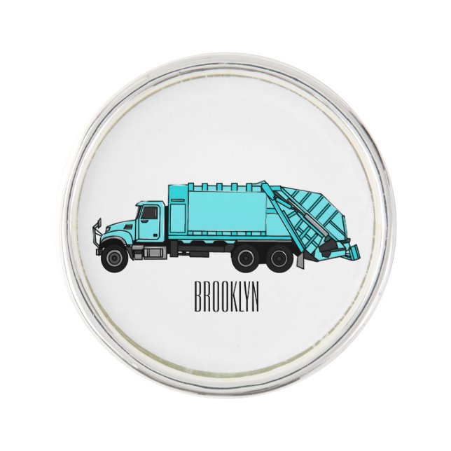 Garbage truck cartoon illustration lapel pin (Front)