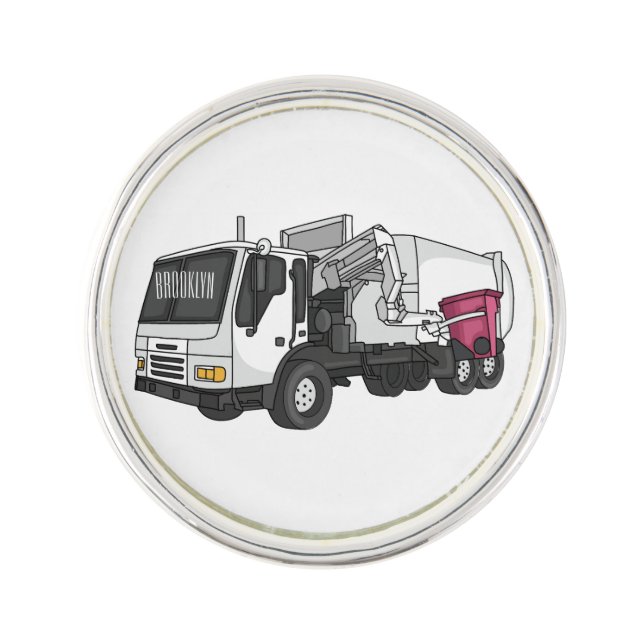 Garbage truck cartoon illustration lapel pin (Front)
