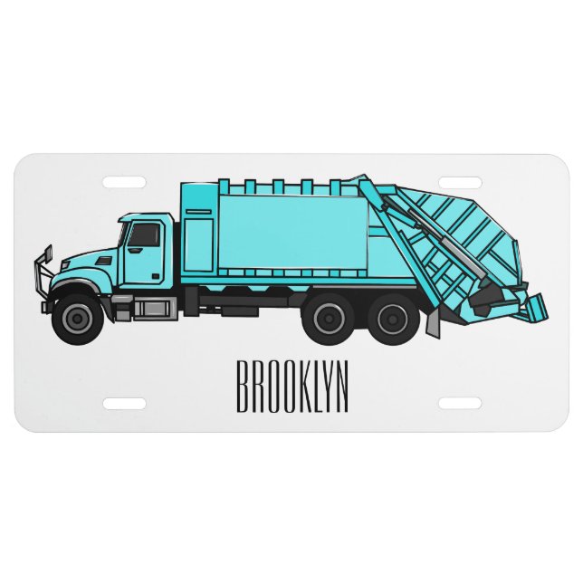 Garbage truck cartoon illustration license plate (Front)