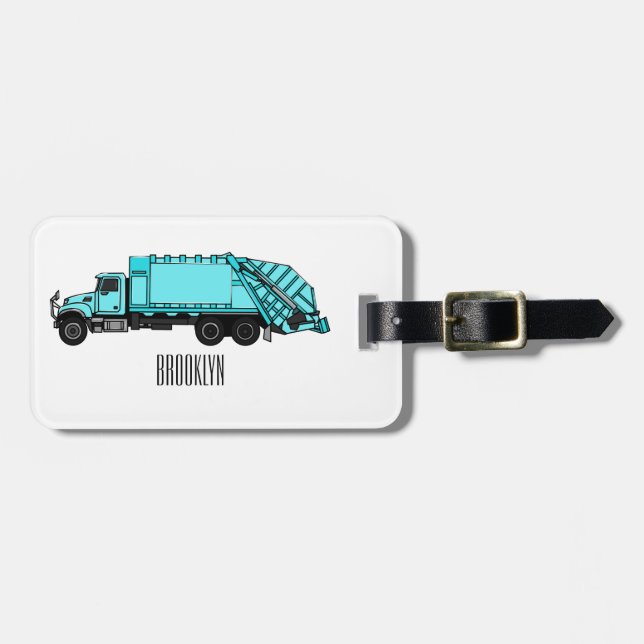 Garbage truck cartoon illustration luggage tag (Front Horizontal)