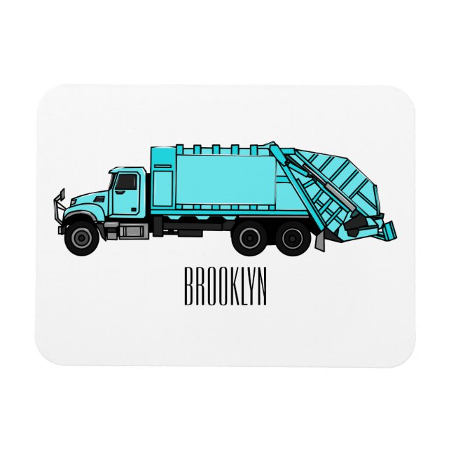 Garbage truck cartoon illustration magnet (Horizontal)